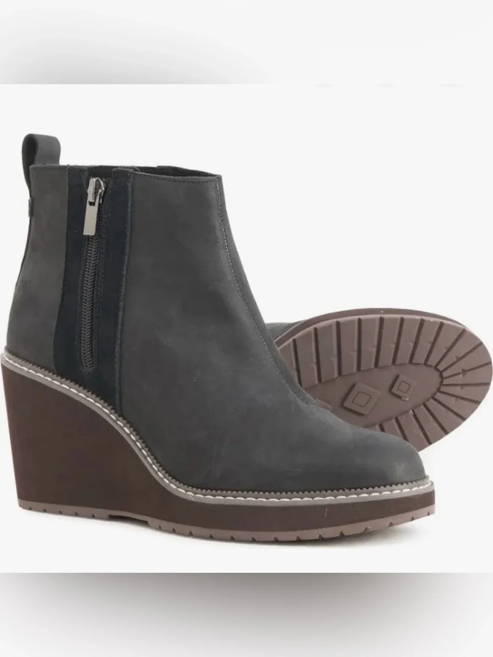 TOMS | Women’s Black Raven Wedge Water Resistant Ankle Boots Brown Platform 7.5